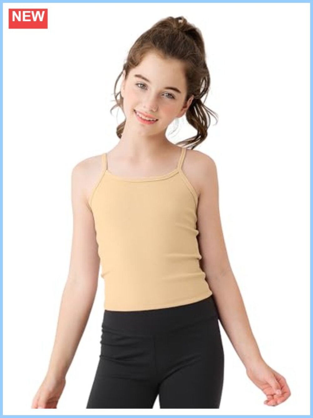Girls Ribbed Tank Top Adjustable Spaghetti Strap Camisole Undershirt